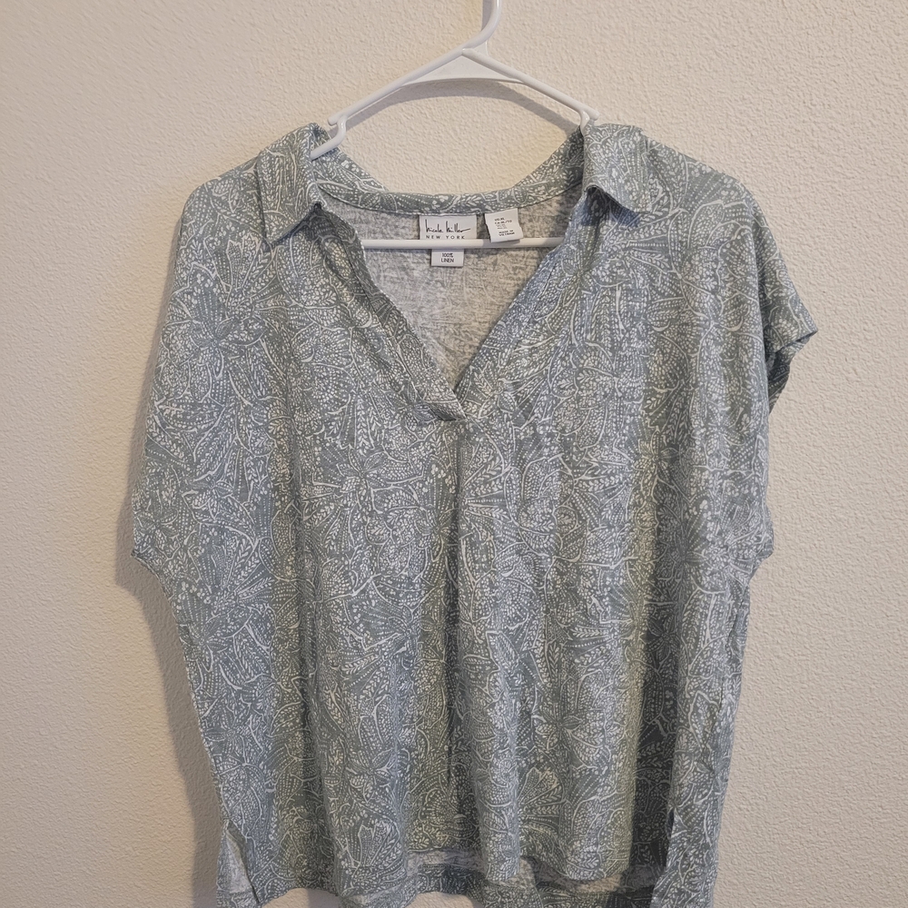 Nicole Miller Gray Patterned Linen Top #233